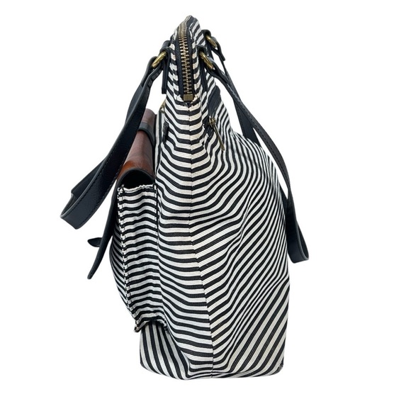 FOSSIL Kinley Shopper Black White Striped Shoulder Bag Tote Purse - Picture 11 of 16